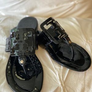 Black shiny Tory Burch sandals